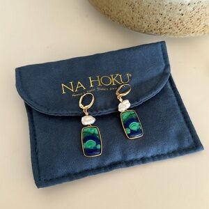 NA HOKU Pearl, Diamond & Malachite-Azurite Drop Earrings